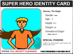 由小学生创建的超级英雄身份证样本