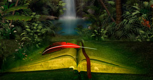 书和魔法森林的例证