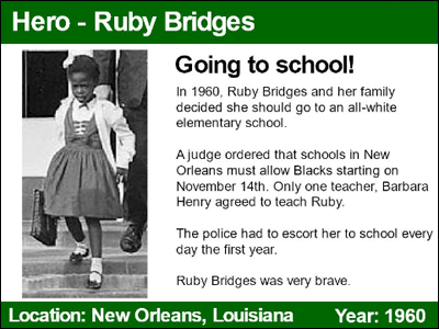 小组关于Ruby Bridges的学生创建的交易卡之一